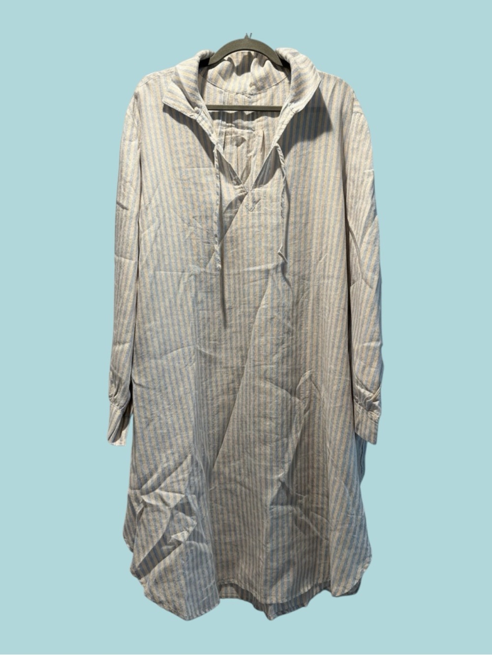 Flax Linen Lightweight Blue & Yellow Striped Prairie Nightshirt NWT 2G XXL